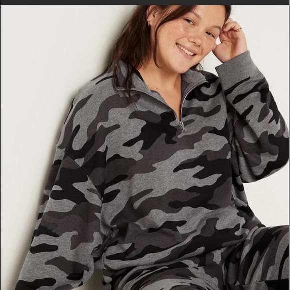 Vs pink skinny sweats joggers quarter- zip sweatshirt sz XXL pure black Camo - Picture 6 of 9
